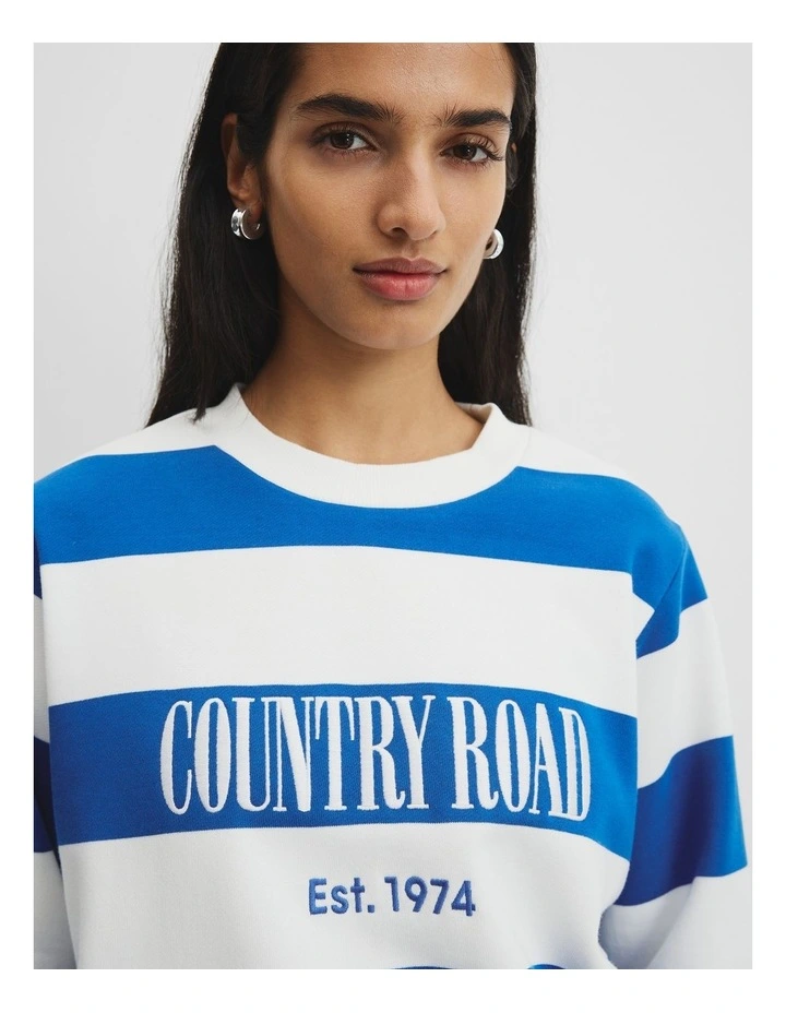 Australian Cotton Stripe Heritage Sweat in Marine Stripe image 2