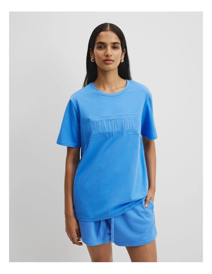 Verified Australian Cotton Heritage Embroidered T-shirt in Arctic Blue image 1