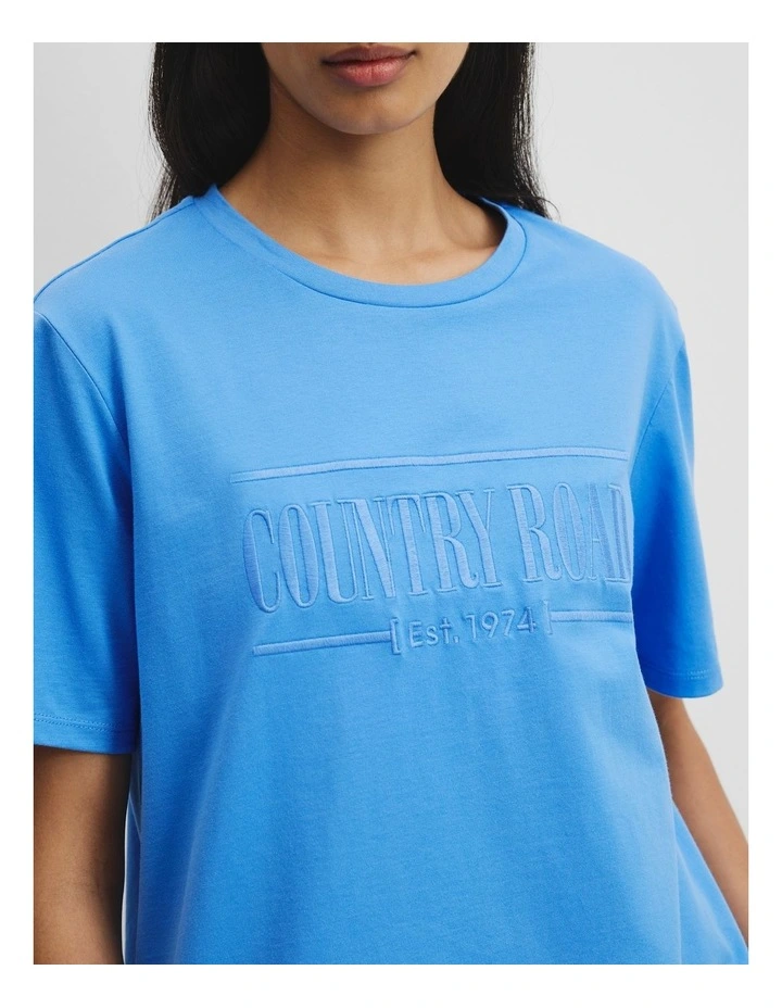 Verified Australian Cotton Heritage Embroidered T-shirt in Arctic Blue image 3