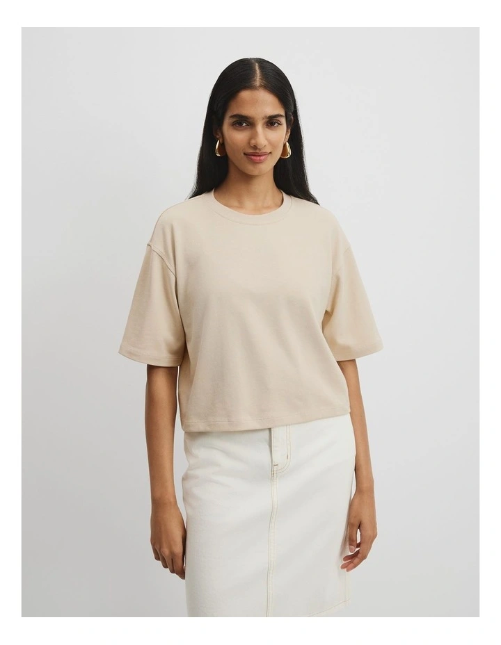 Australian Cotton Cropped T-Shirt in Sand image 1