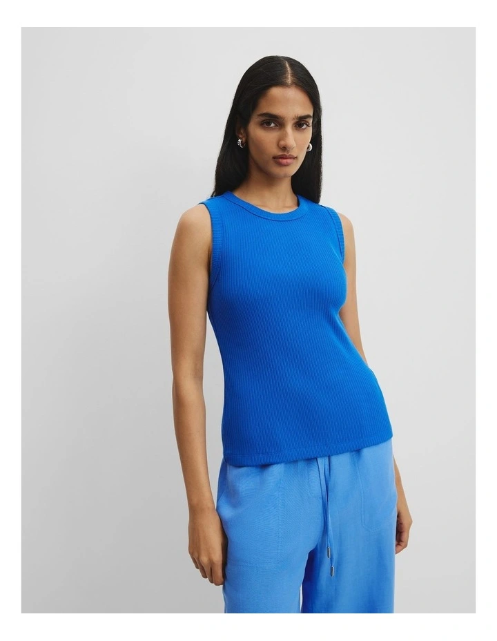 Australian Cotton Blend High Neck Rib Tank in Marine image 1