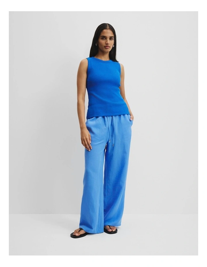 Australian Cotton Blend High Neck Rib Tank in Marine image 2