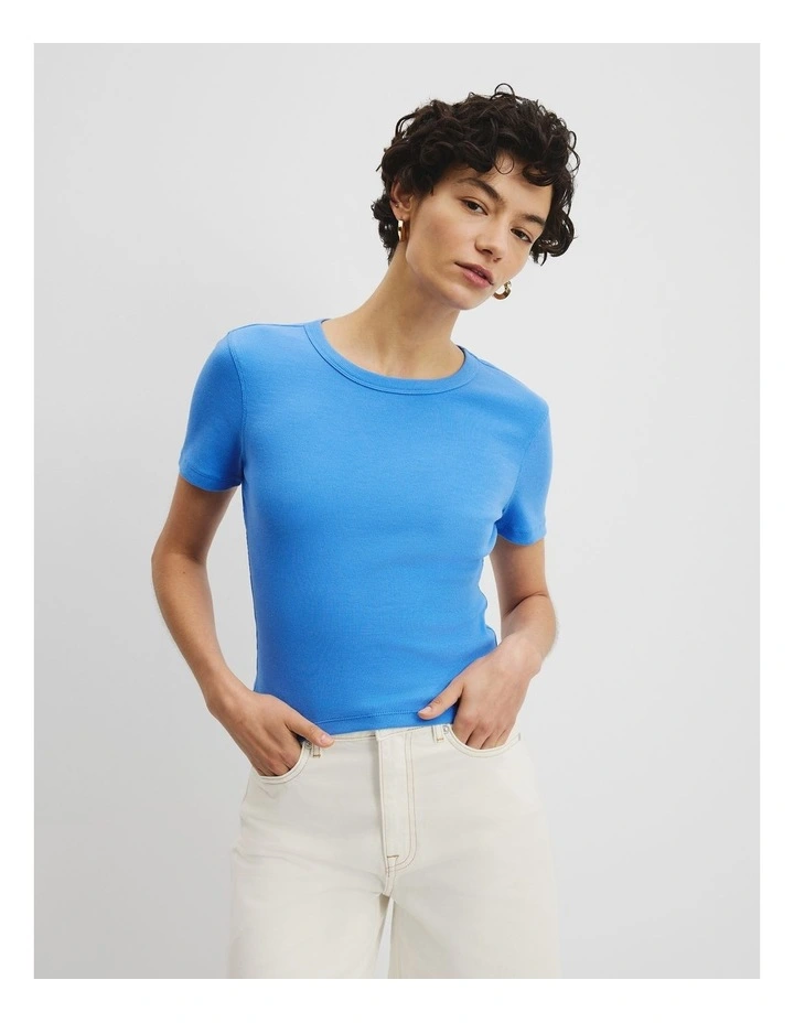 Australian Cotton Blend Crop Rib T-Shirt in Arctic Blue image 1