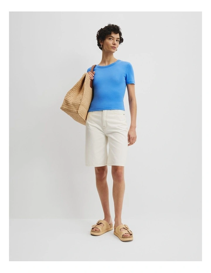 Australian Cotton Blend Crop Rib T-Shirt in Arctic Blue image 3