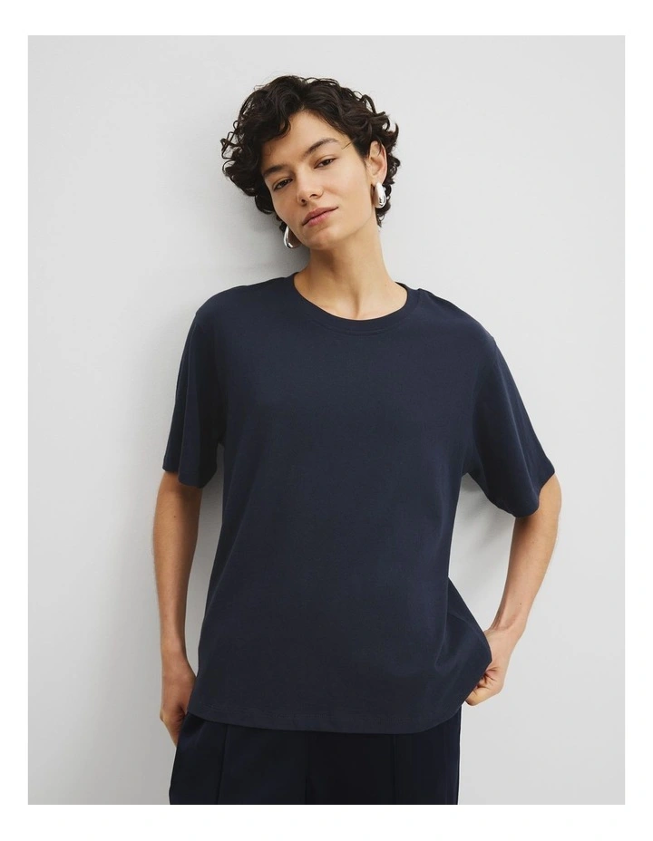 Australian Cotton Short Sleeve Relaxed T-Shirt in Navy image 1