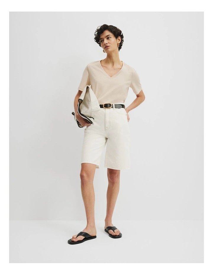 Australian Cotton Short Sleeve V-Neck Relaxed T-Shirt in Sand image 2