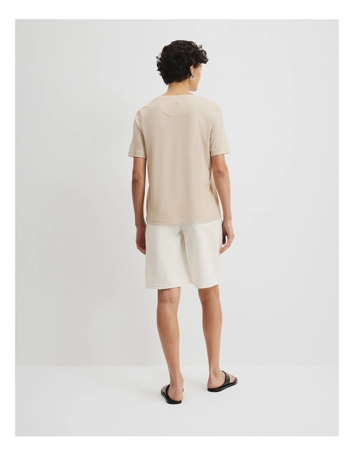 Australian Cotton Short Sleeve V-Neck Relaxed T-Shirt in Sand image 4