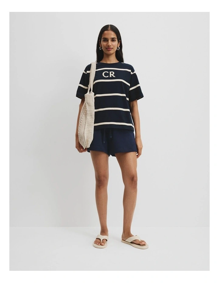 Australian Cotton Stripe Country Road Logo T-shirt in Navy Stripe image 3