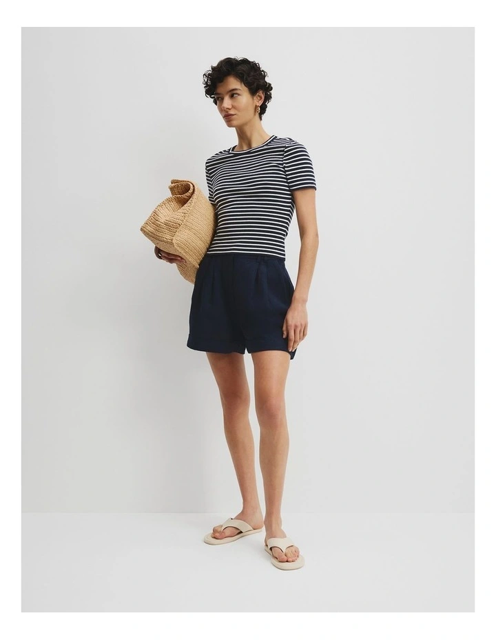 Cotton Blend Crop Rib T-Shirt in Navy Stripe image 3