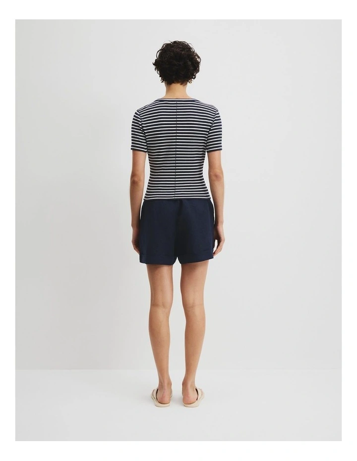Cotton Blend Crop Rib T-Shirt in Navy Stripe image 4