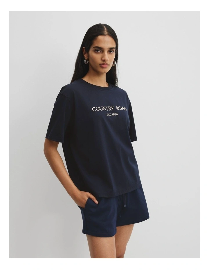 Australian Cotton CR Est. 1974 T-Shirt in Navy image 1