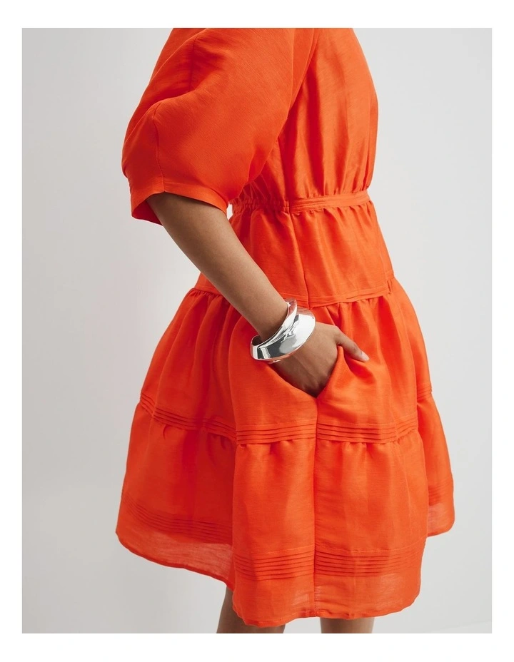 knee length dresses for ladies Blue Denim Puff Sleeve Dress