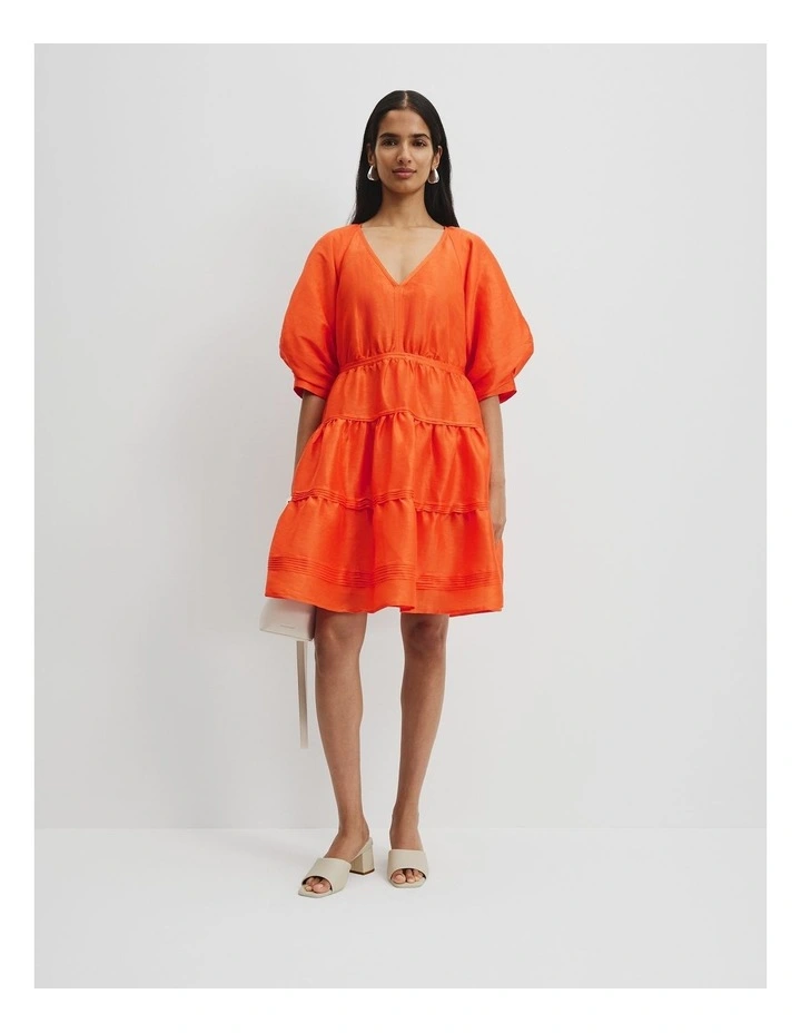 Tuck Detail Mini Dress in Tangerine image 3