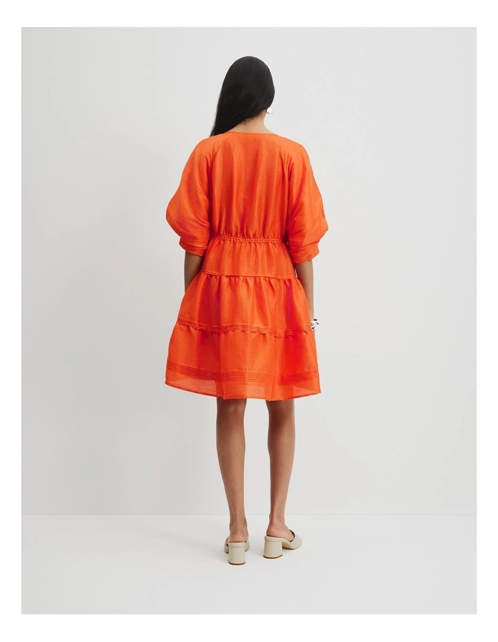 Tuck Detail Mini Dress in Tangerine image 4