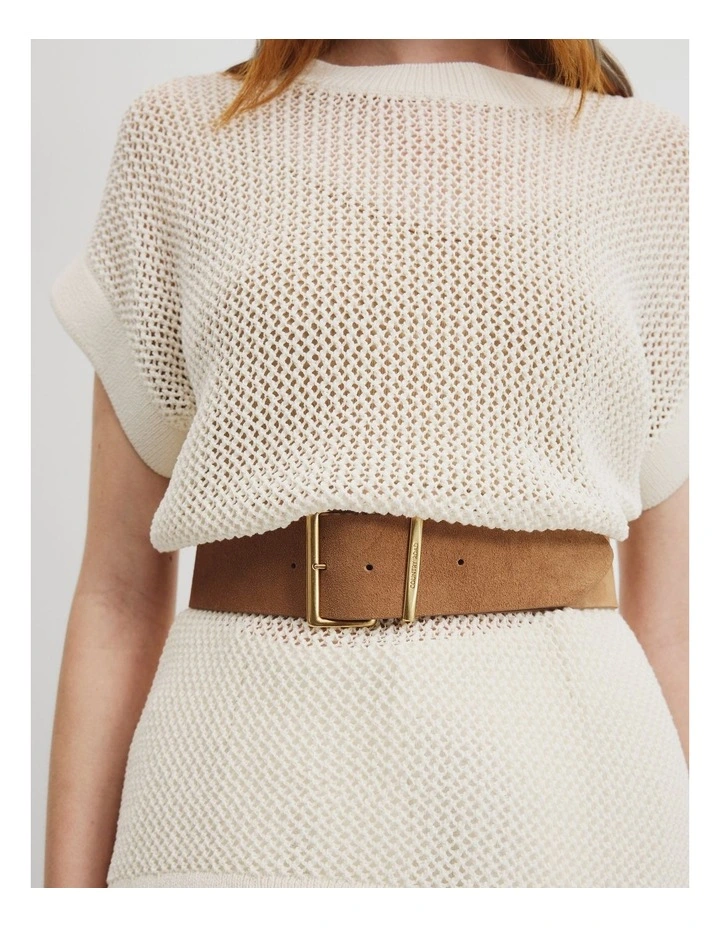 Wide Suede Belt in Camel image 2