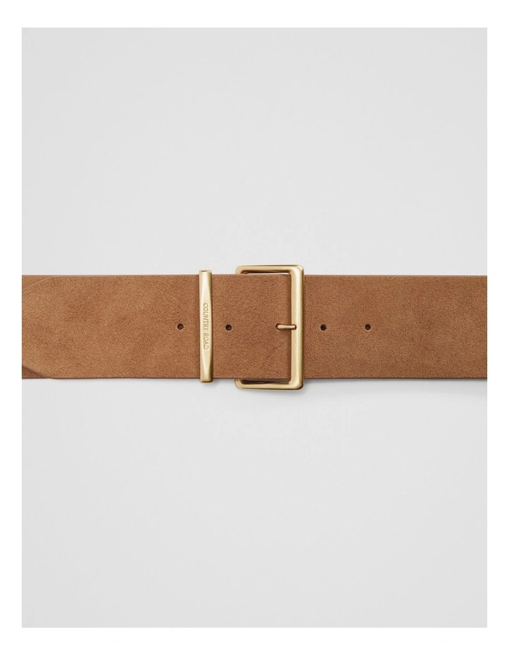 Wide Suede Belt in Camel image 3