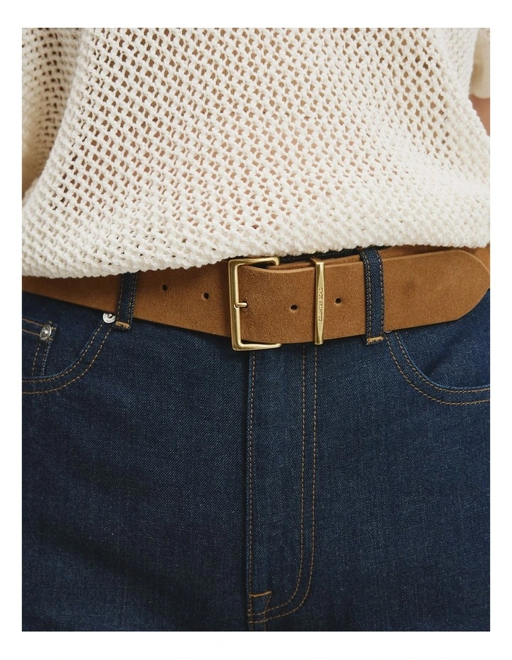 Mid Suede Belt in Camel image 2