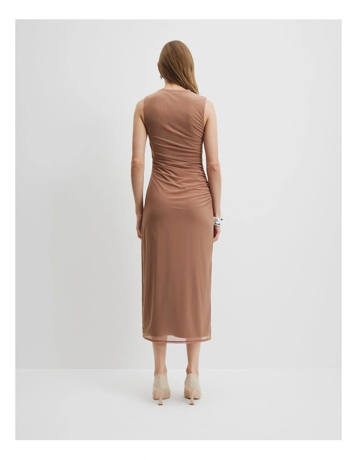 Mesh Gathered Tank Dress in Nutmeg image 4