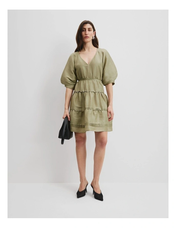 Tuck Detail Mini Dress in Artichoke image 1