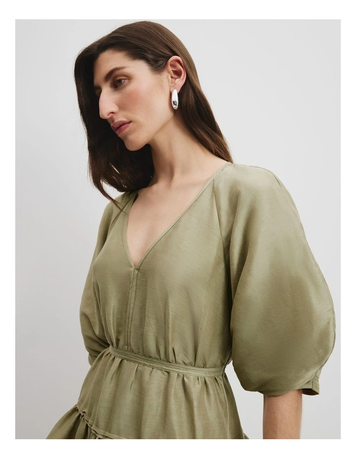 Tuck Detail Mini Dress in Artichoke image 2