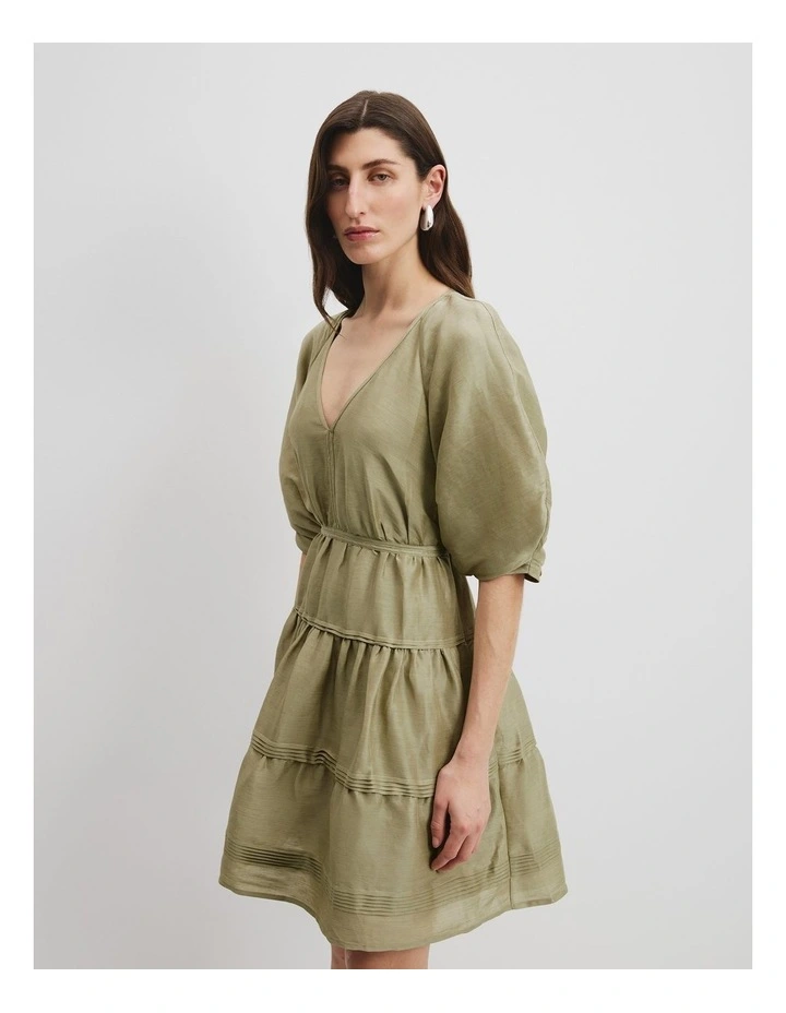 Tuck Detail Mini Dress in Artichoke image 3