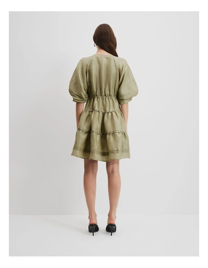 Tuck Detail Mini Dress in Artichoke image 4