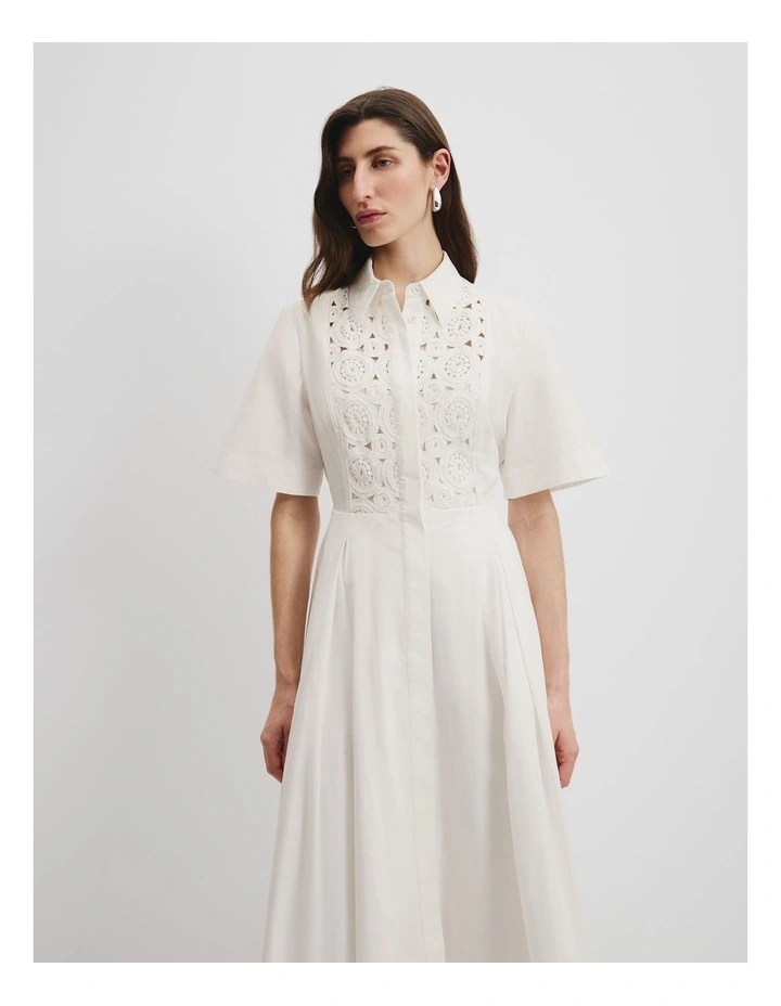 Crochet Detail Shirt Dress in White image 1