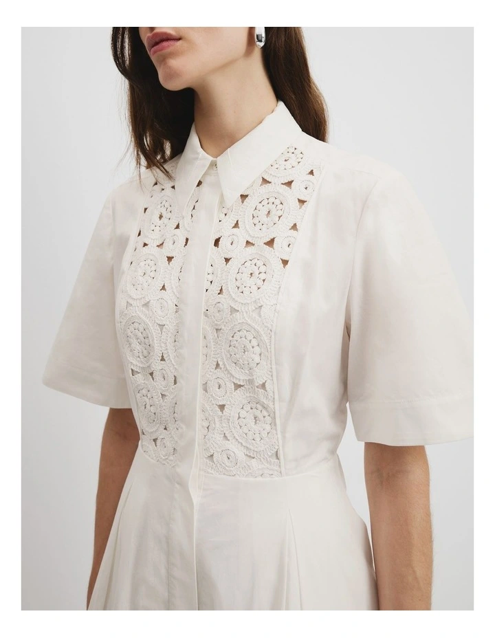 Crochet Detail Shirt Dress in White image 2