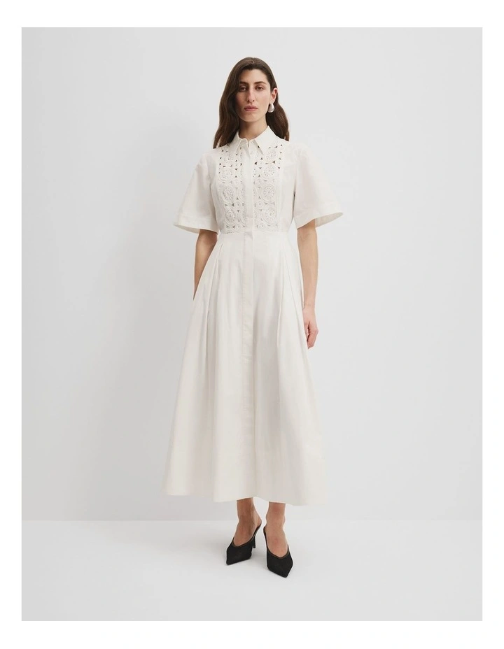 Crochet Detail Shirt Dress in White image 3