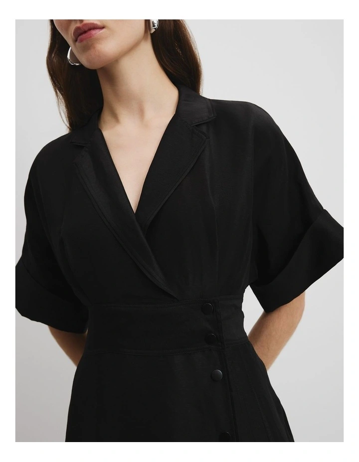 Wrap Front Midi Dress in Black image 2