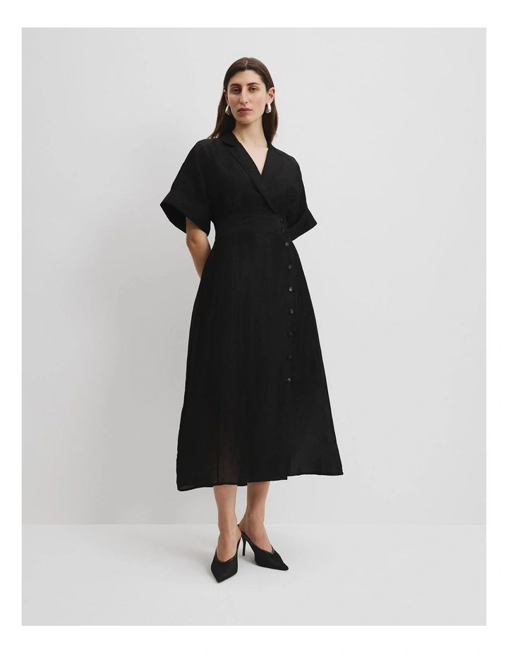 Wrap Front Midi Dress in Black image 3