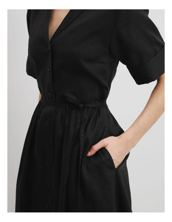 Midi Shirt Dress in Black image 2