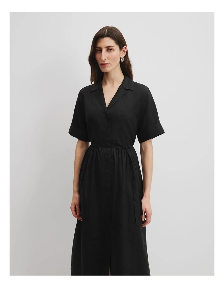 Midi Shirt Dress in Black image 3
