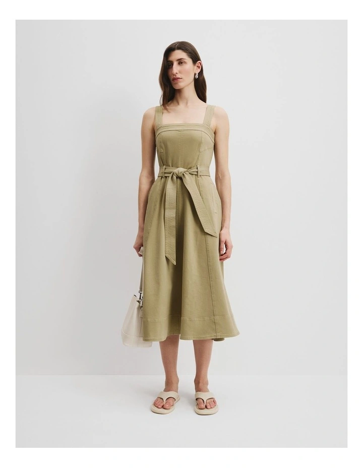 Denim Midi Dress in Artichoke image 3