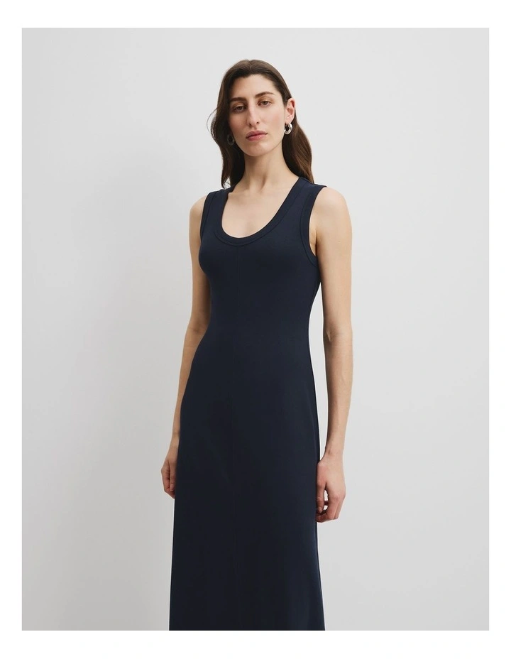 Australian Cotton Blend Rib Scoop Dress in Navy image 1