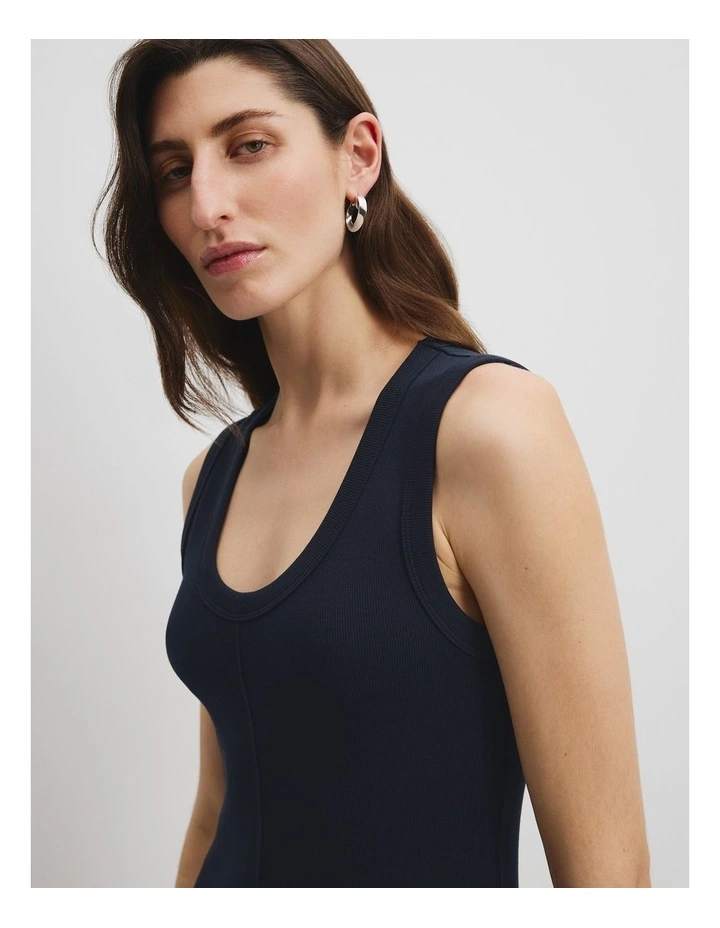Australian Cotton Blend Rib Scoop Dress in Navy image 2