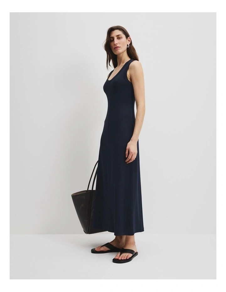 Australian Cotton Blend Rib Scoop Dress in Navy image 3