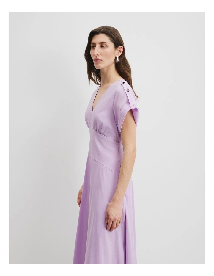 Organically Grown Cotton Blend Poplin Basque Midi Dress in Wisteria image 1
