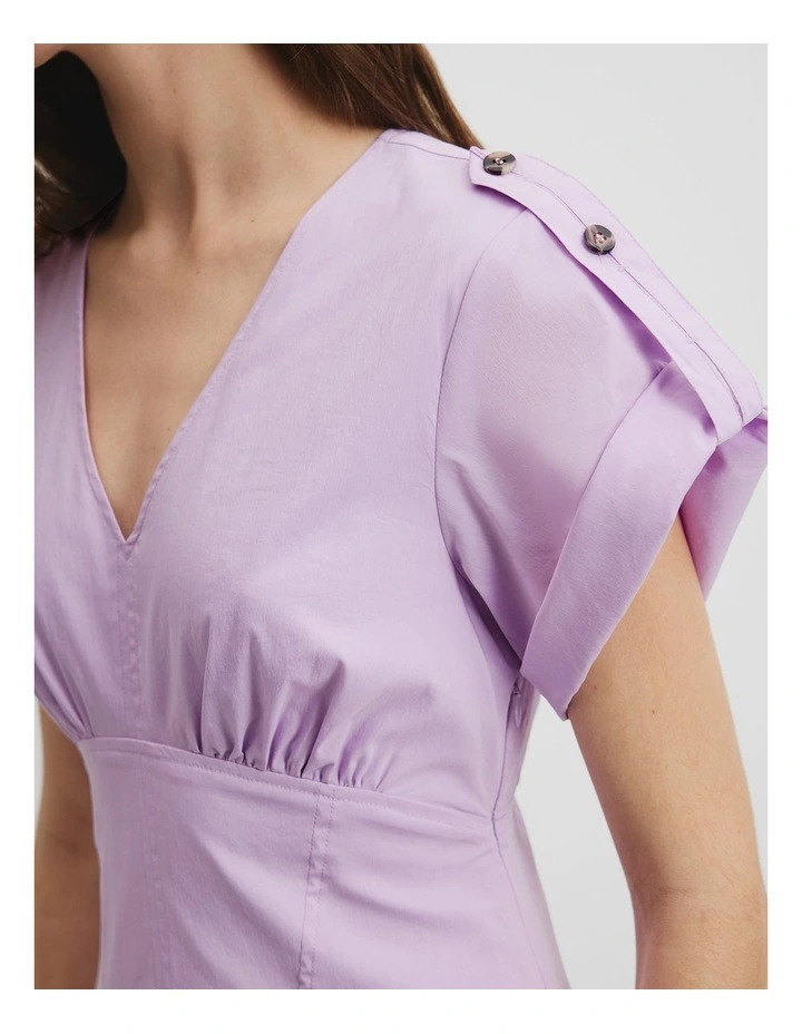 Organically Grown Cotton Blend Poplin Basque Midi Dress in Wisteria image 2