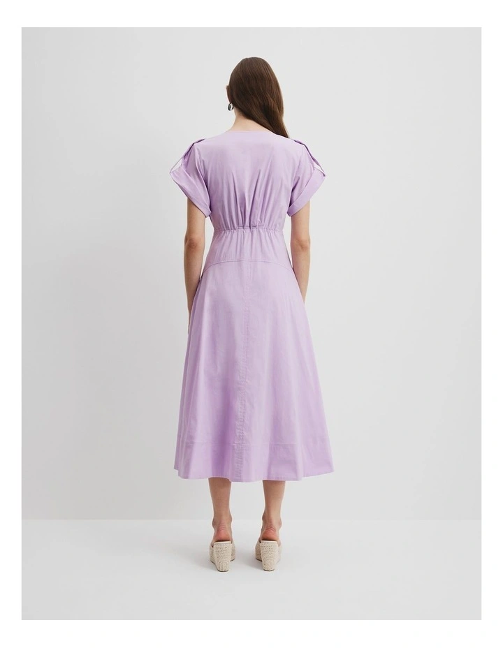 Organically Grown Cotton Blend Poplin Basque Midi Dress in Wisteria image 4