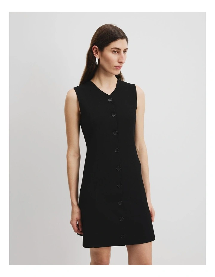Compact Button Dress in Black image 1