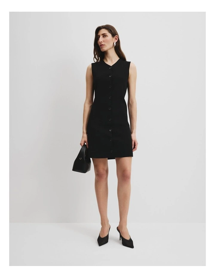 Compact Button Dress in Black image 2