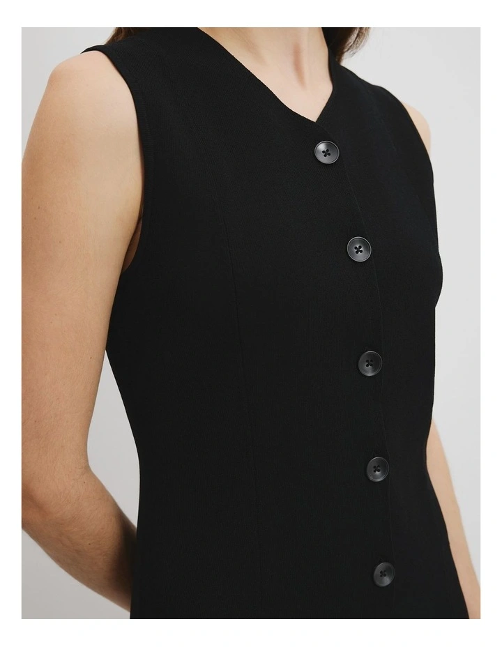 Compact Button Dress in Black image 3