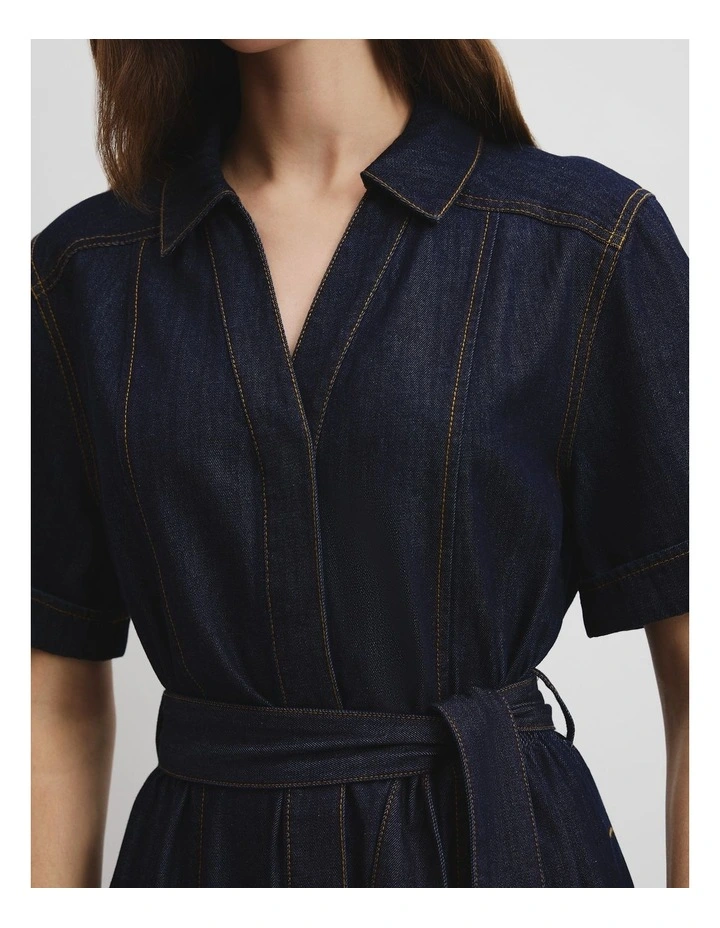 Chambray Midi Dress in Dark Indigo image 2