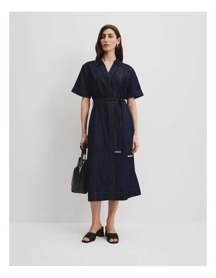 Chambray Midi Dress in Dark Indigo image 3