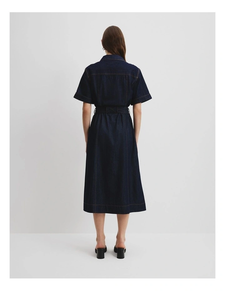 Chambray Midi Dress in Dark Indigo image 4