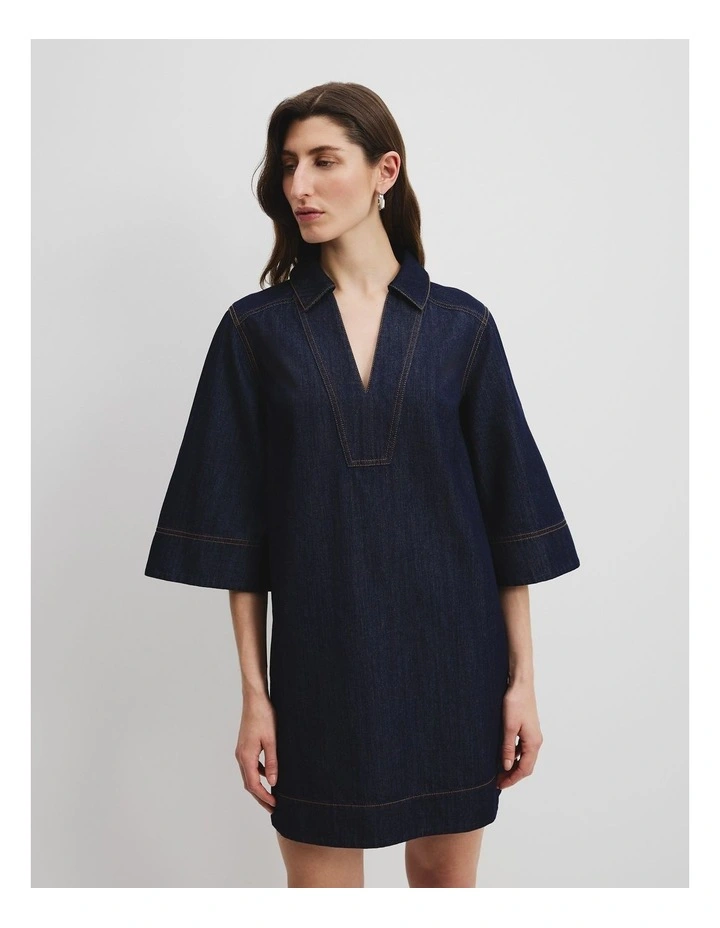 Chambray Popover Dress in Dark Indigo image 1