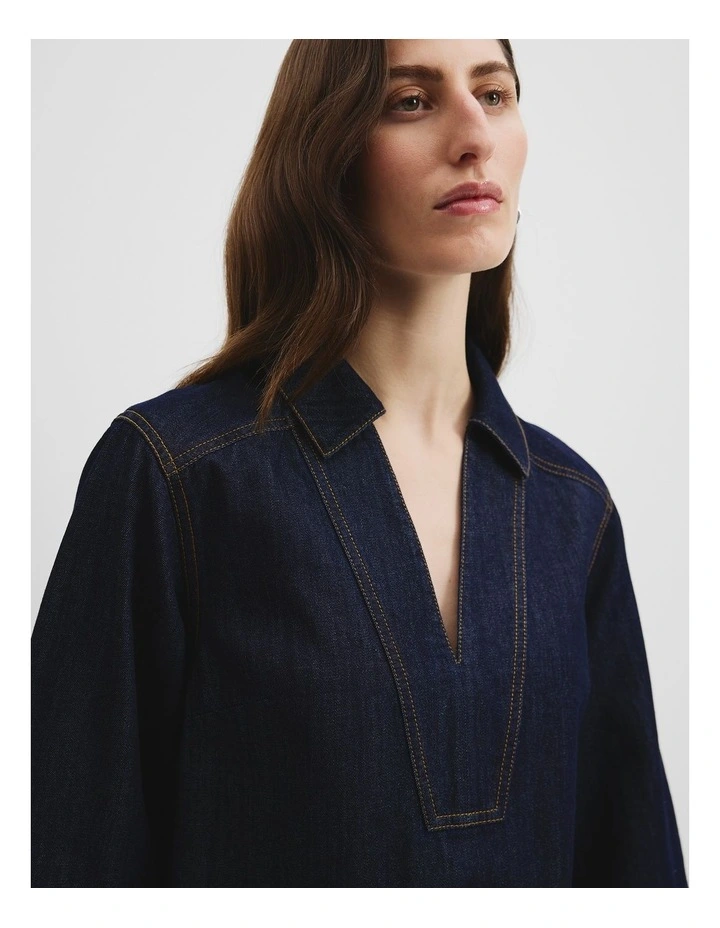 Chambray Popover Dress in Dark Indigo image 2