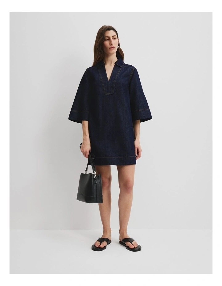 Chambray Popover Dress in Dark Indigo image 3