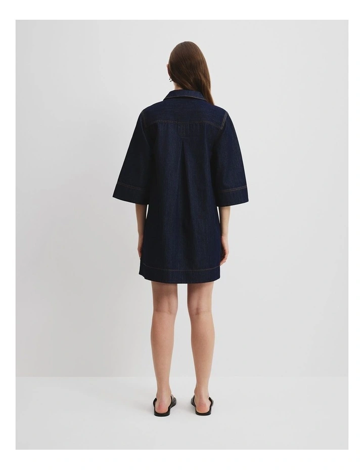 Chambray Popover Dress in Dark Indigo image 4